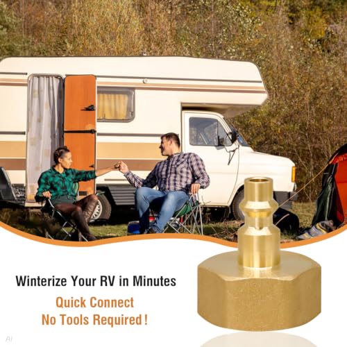 Image of RV Air Blowout Adapter, 3 /4 GHT Female Fitting with Quick Connect | For Air Compressor /Camper Water Line /Garden Hose /sprinkler lines, Brass, Precision Thread, Quick And Easy Connections, 2 PACK