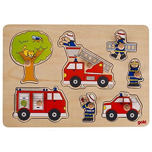Preisvergleich Produktbild Goki 57746 Steckpuzzle "Feuerwehreinsatz" aus Holz, 7-teilig