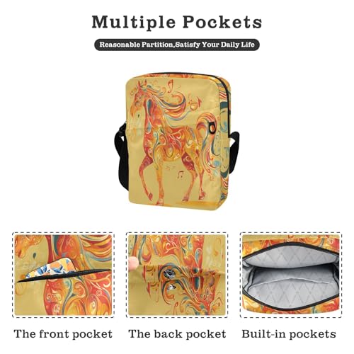 messenger bags Crossbody Bags For Women Casual Everyday Purse Adjustable Strap for outdoor sports outdoor sports- Music Note Orange Horse2