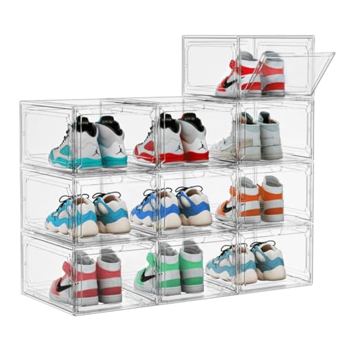 Cajas Organizadoras, Home Zapatera Organizador, E T EASYTAO 10PCS Cajas para Zapatos de Plástico 34.5x27x19cm, Contenedor Plegable para Almacenamiento de Zapatero, Zapatera Giratoria Y...