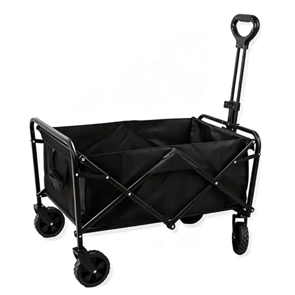 Carrito Plegable de Camping 160L, Carro de Mano Multiusos con Ruedas, Manillar Ajustable, para Playa, Compras, Picnic y Jardín. (Negro)