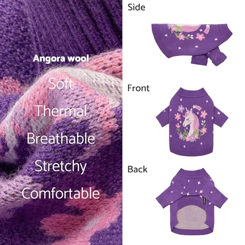 Image of Fitwarm Adorable Unicorn Dog Sweater, Thermal Dog Winter Clothes for Small Dogs Girl, Pet Outfit, Purple, Pink, White, XS