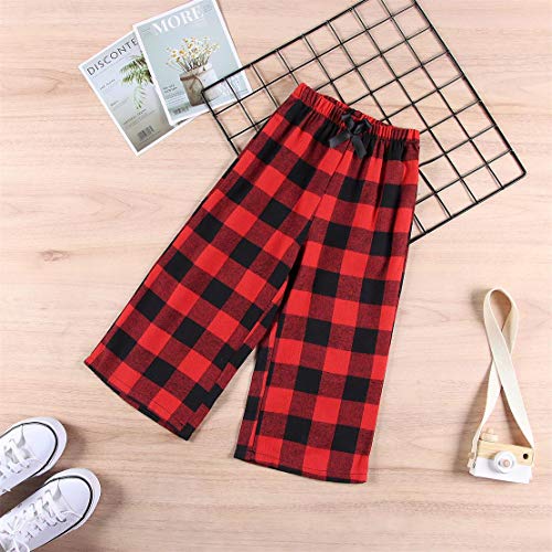 Image of Kids Girl's Christmas Pants Red Plaid Buffalo Bottom Black Stretch Sweatpants Elastic Casual Soft Lounge Pants