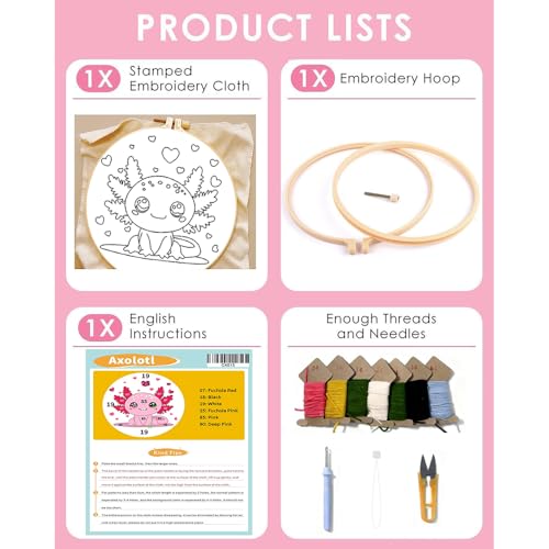 Image of Punch Needle Kit for Beginners Adults-Cute Axolotl,with Video Tutorial