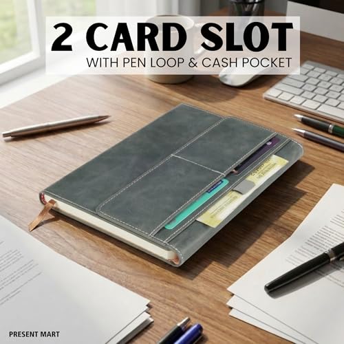 Image of FoldBook Stash Personalized Name Print A5 Notebook with Magnetic Flap Closure, 3-Fold Organizer Cover with Pockets & Pen Slot, 192 Pages 80 GSM Paper, Bookmark Ribbon, Custom Journal for Office School Gifts (OLIVE)