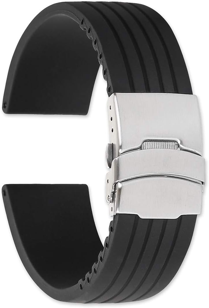 deBeer Oris Style Black Silicone Rubber Divers Watch Band / Watch Strap with Deployment Clasp - Sizes: 20mm, 22mm, or 24mm