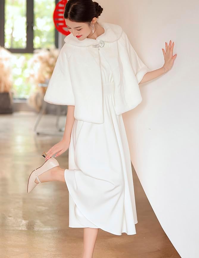 Faux Fur Shawls Bridal Wedding Wrap Scarf Capes for Women Winter Cover Up Party Gown Wrap Winter Cape Faux Fur Shawl Cloak - Image 6