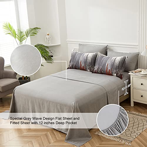 Burnt Orange Comforter Set Queen,7 Pieces Bed In A Bag Colorful Abstract Art Gradient Comforter Soft Microfiber Bedding Set -1 Comforter, 1 Flat Sheet, 1 Fitted Sheet, 2 Pillow Shams,2 Pillowcases #TOP4