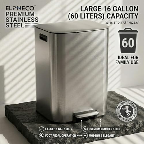 Caneca de basura rectangular de acero inoxidable 60L con tapa miniatura 4