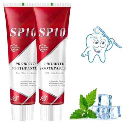 SP10 Probiotic Whitening Toothpaste Advanced Oral Care, SP 10 Teeth Whitening Paste Fresh Breath, Deep Cleaning, Stain Removal– Natural Formula (2 Pack)