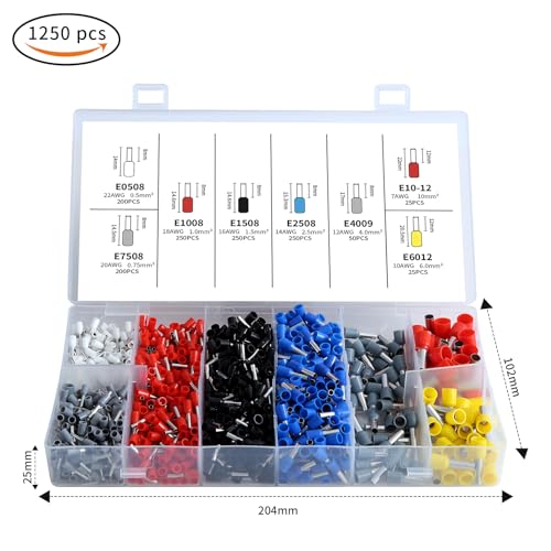 Ferrule Crimping Tool Kit, Hibisaws 0.25-10mm² Self-Adjustable Ratchet Bootlace Crimper Plier Set with 1250 Wire End Ferrule Connectors, Ideal for DIY Electrical Repair and Cable Crimping - Image 6