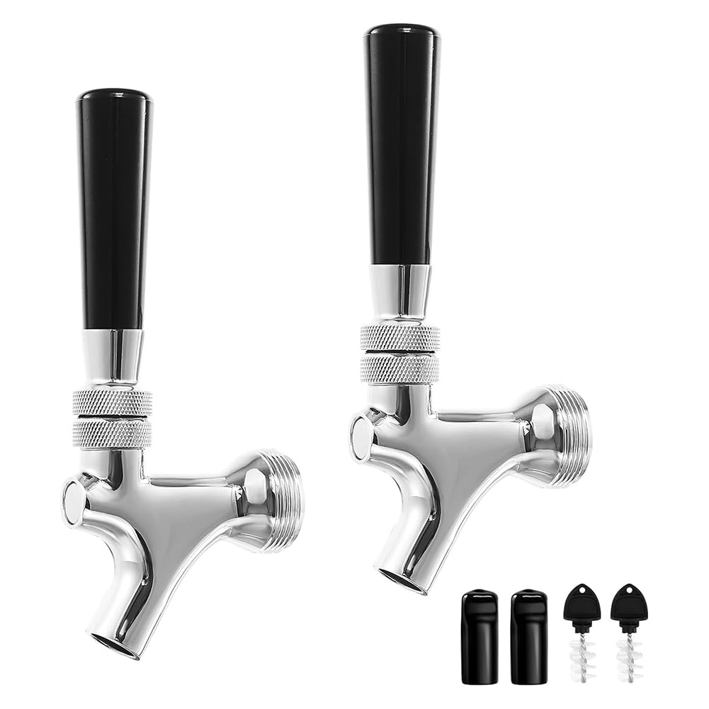 Vjsujehgy Beer Faucet, 2Pcs Draft Keg Tap with Handle, Stainless Steel Core Polished Brass Kegerator Faucet Set
