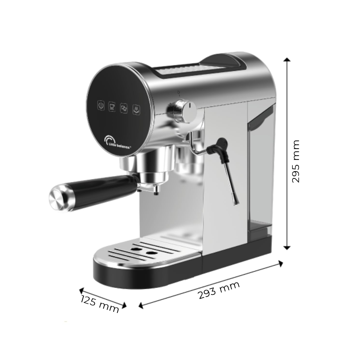 LITTLE BALANCE Cyfrowy ekspres do kawy 3034 ze stali nierdzewnej, ekspres do kawy z spieniaczem do mleka do Cappuccino, ekspres do kawy 20 barów, wyjmowany zbiornik 0,9 l, ultra kompaktowy, ekran