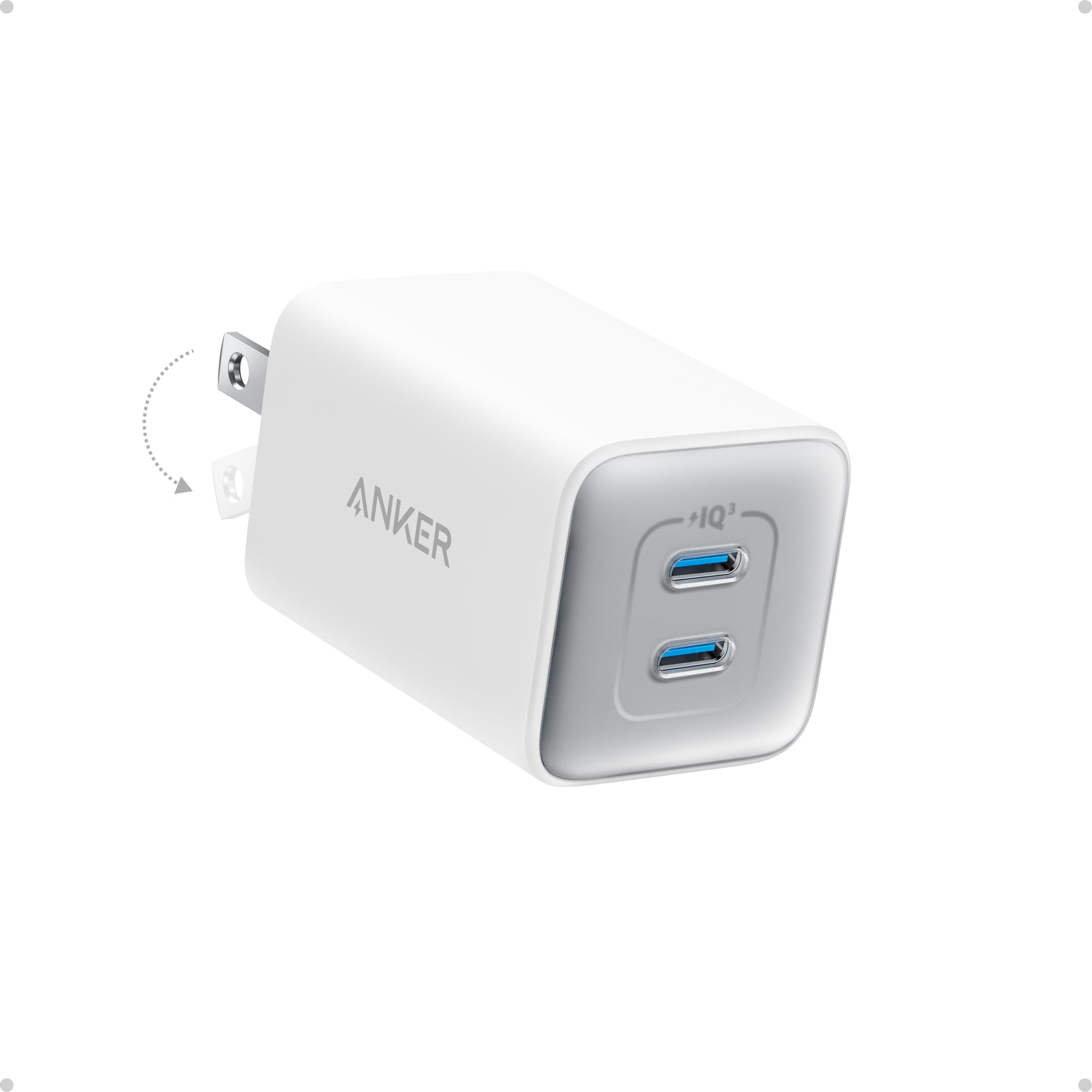 AnkerNano 47W USB C Charger, 2 Port Compact Foldable GaN Charger for iPhone 17 / 16, Galaxy, Pixel, Compatible with MagSafe (White)ClimatePartner certified