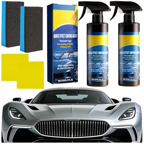 Quick Effect Coating Agent 3-in-1 Auto Beschichtungsspray Repariert Kratzer & Abnutzungserscheinungen Wasserabweisender Lackschutz mit Schwamm & Tuch(2 Stück x 120ML)