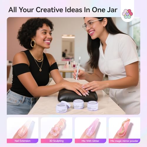 Image of SAVILAND Advanced Non-Sticky Solid Builder Nail Kit: 6PCS Aurora Colors 30 Days Long-Wear Sculpting Gel for Nails Art 4 in 1 3D Gel Nail Art with Castor Oil Salon Use