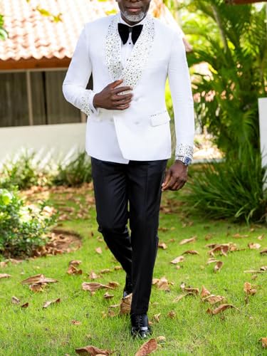 2 Piece Men's Suits with Rhinestones Groom Wedding Tuxedo Double Breasted Blazer Jacket Pants Formal Party Prom Set2