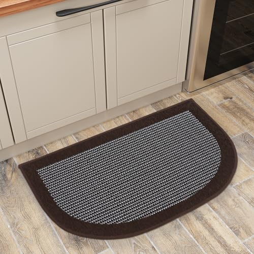 PADOOR Half-Circle Kitchen Mat, Non-Slip 20x32 Dark Brown