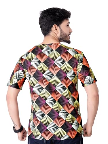 Image of Round Collar Cotton Poly Striped Printed T Shirt for Men Half Sleeve T-Shirt