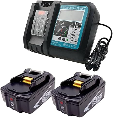 Lot de 2 Batteries BL1850B 18V LXT 5,0 Ah avec Chargeur DC18RA DC18RC de Rechange pour Makita BL1850 BL1830, Makita DUC353Z DUC302Z DLM380Z DLM431z dur181z, Makita Radio DMR104 DMR107 BMR100