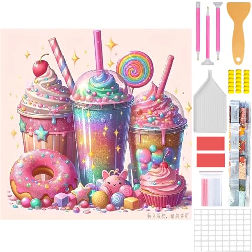 Amyaker ダイヤモンドアート キット 四角いビーズ 日本語キャンバス ダイアモンドビーズ絵画キット DIY 手作り絵画 モザイクア 5D モザイクアート ダイヤモンド塗装 全面貼り付けタイプ 30x30cm アイスクリーム ドーナツ