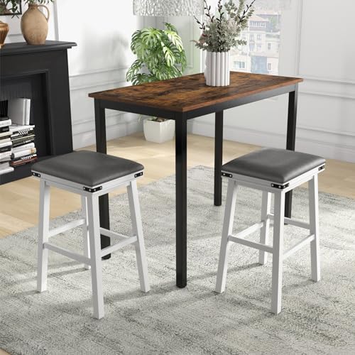 Butacos de barra GOFLAME de 30", juego de 2 unidades, con asiento acolchado y estructura de madera de caucho y acacia, para cocina, comedor y restaurante, color blanco miniatura 2
