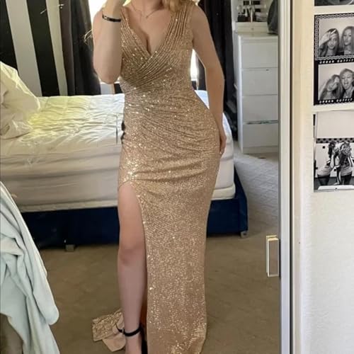 LORIE V Neck Sequin Prom Dresses 2025 Sparkly Long Mermaid Formal Party Evening Gown with Slit4