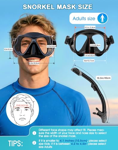 Greatever Dry Snorkel Set,Panoramic Wide View,Anti-Fog Scuba Diving Mask,Professional Snorkeling Gear