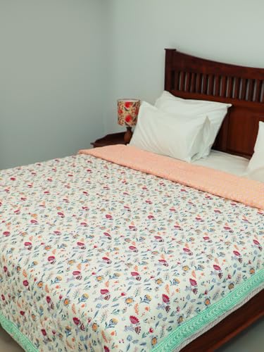 Image of Rang Single Bed Comforter | Uniform Cotton Filling | 100% Cotton Soft & Cozy AC Dohar Blanket | Lightweight Reversible Design | All Weather Quilt | Color - White