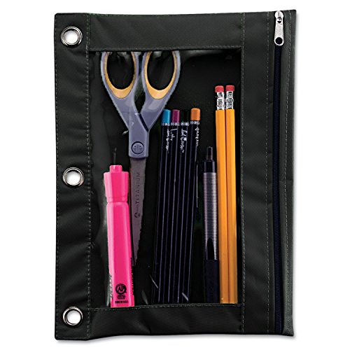 Advantus Binder Pencil Pouch, 10 x 7.38, Black/Clear