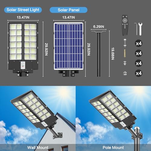 Image of 1500W Solar Street Light Outdoor Waterproof 120000 Lumens Dusk to Dawn Solar Flood Light Motion Sensor, LED Solar Lights with Remote Control for Parking Lot, Backyard
