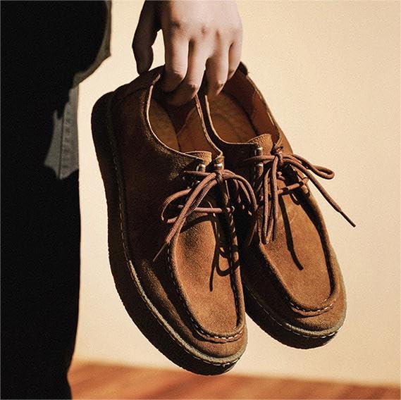 RZDYSQ Men's Suede Lace Up Oxford Shoes, Classic Comfortable Flat Business Casual Retro Lowtop Shoes (Brown,US-11)2