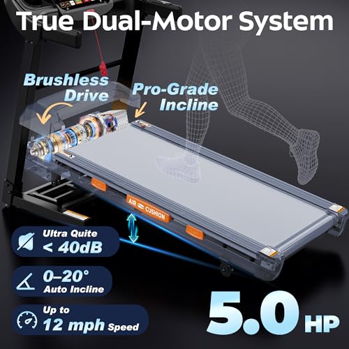Image of Treadmill for Home with Automatic Incline, Bluetooth Connectivity, 20-Level Incline, 12 MPH Speed, 400 LBS Capacity & Extra-Large Step Counter