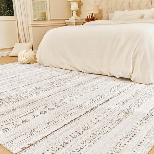 9x12 Area Rugs for Living Room Machine Washable Rug Distressed Indoor Carpet Neutral Moroccan Boho Rug Ultra Soft Area Rug for Bedroom Dining Room Playroom Office Light Brown 9' x 12' (Recta