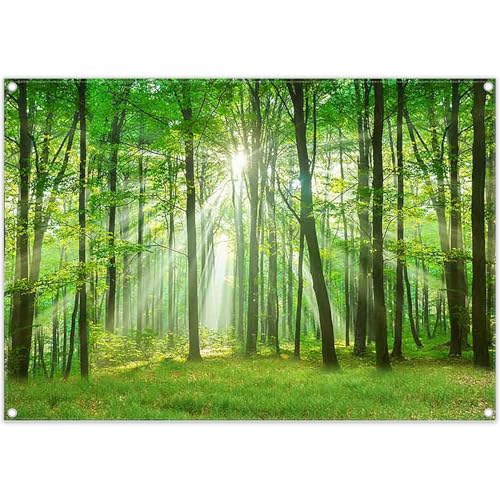ZTHMOE Fabric 7x5ft Green Forest Nature Backdrop Trees Camping Banner
