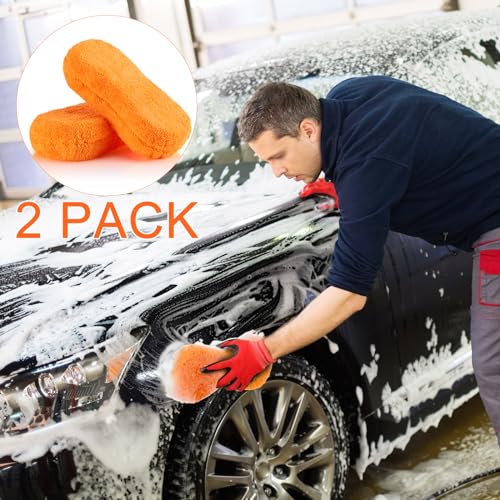 Image of Tanlade 2 Pcs Large Car Wash Sponge, Foam Sponge for Clean, Orange