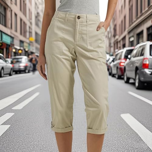 Capri Pants for Women High Waisted Straight Leg Cropped Pants Summer Casual Cargo Capris with Pockets2