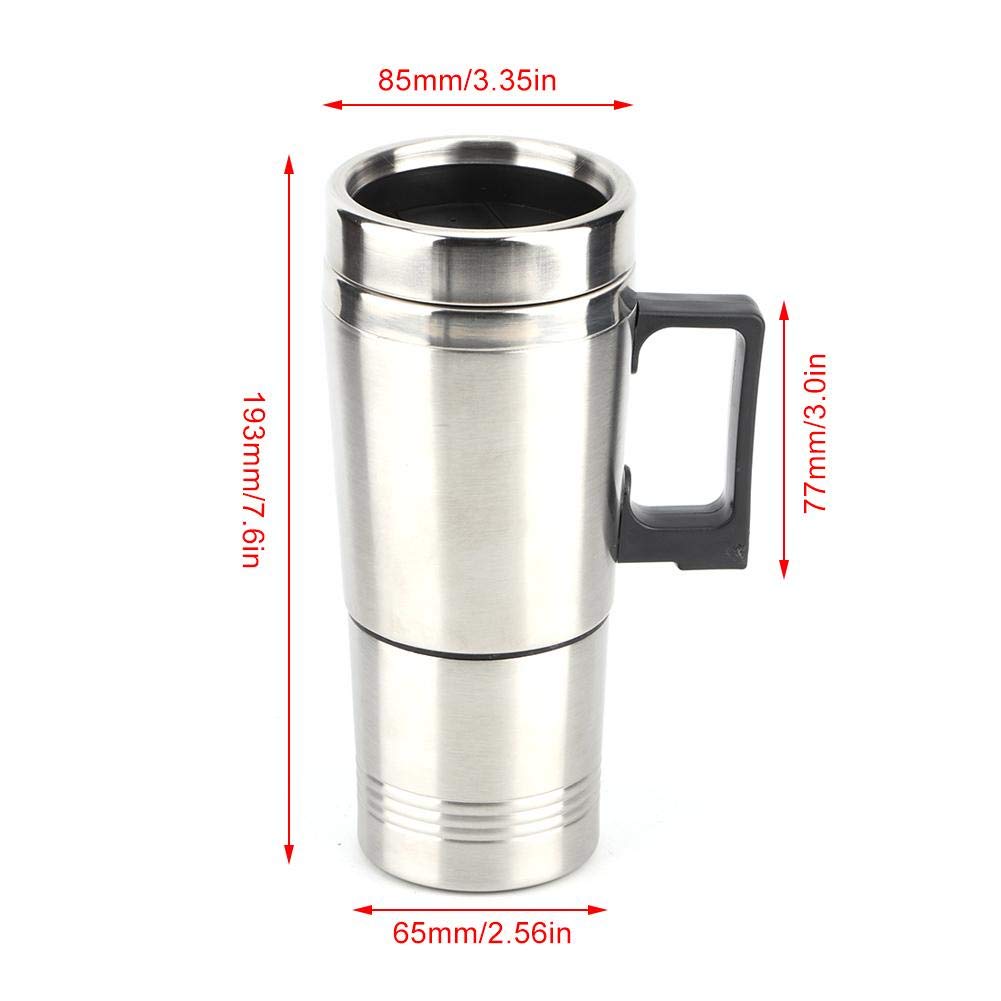 Acouto 12V 350ML+150ML Car Heating Cup, Car Stainless Steel Electric Kettle Coffee Tea Water Heating Cup Car Travel Heated Mug Heated Mug