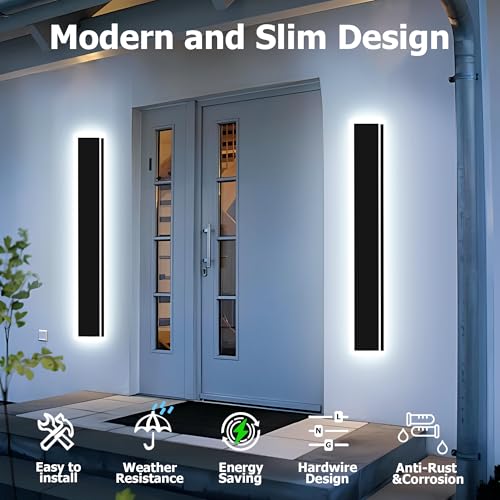 Modern Outdoor Lights Fixture 2pc 39in,4.33in Wide Dimmable Long Exterior Light,Outside LED Wall Sconce IP65 Waterproof,Black LED Outdoor Entrance Lighting for Garage/Porch/Front Door