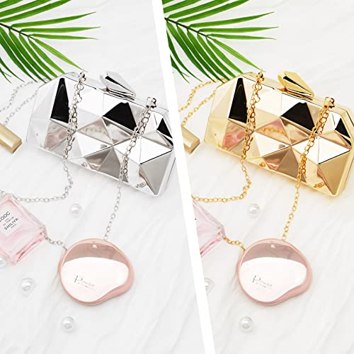 Women Lattice Pattern Metal Evening Clutch Bag,Geometric Evening Clutch Purse Handbag With Chain Strap - Image 6