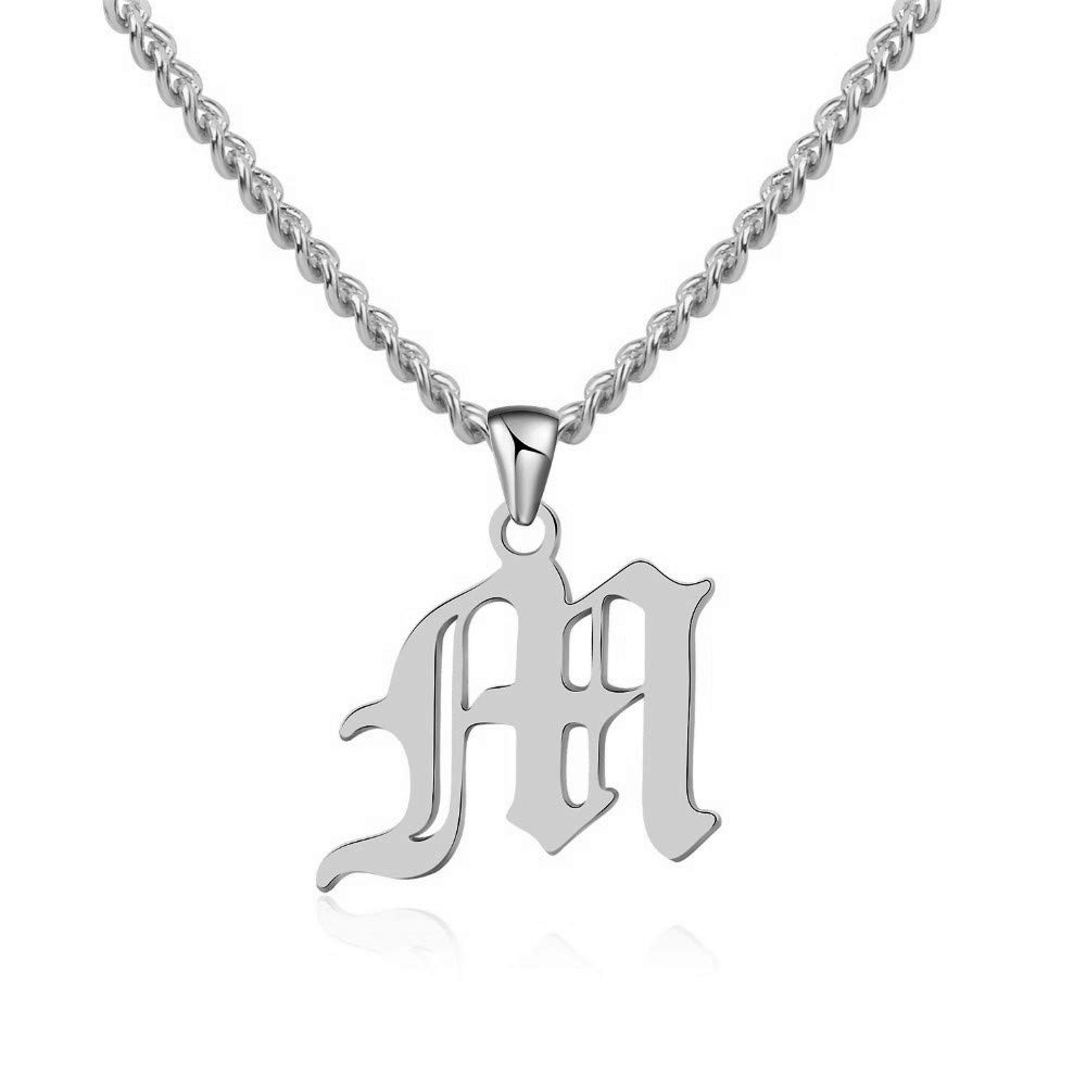 Funcok Personalized 925 Sterling Silver Old English Letter Necklace Custom Made with Any Initial