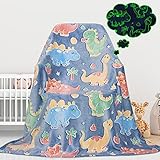 Cute Kids Blanket Glow in The Dark Blanket Dinosaur Blanket for Boys Dinosaur Flannel Glowing Blanket for Bed Sofa Couch Soft Warm Blankets Christmas Birthday Gift for Kids Boys Teen