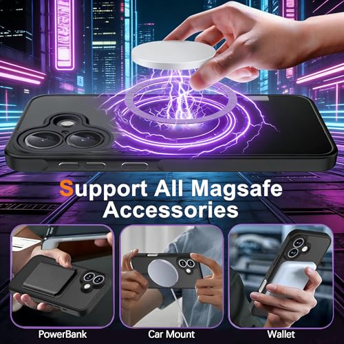 Handyhülle für iPhone 17 Hülle Kompatibel mit MagSafe mit 2 Stück 9H Panzer Schutz Glas, Vollständiger Kameraschutz, Eingebauter Magnetring, Matt Transluzent Schutzhülle für iPhone 17, Schwarz 2