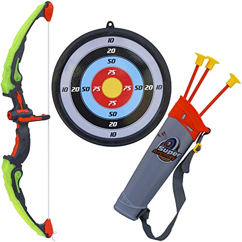 AZToys Play Bow and Arrow for Kids with LED Flash Lights - Archery Set with 3 Suction Cup Head Arrows, Target and Quiver for Boys and Girls, Indoor and Outdoor Practice Toy Set for Fun