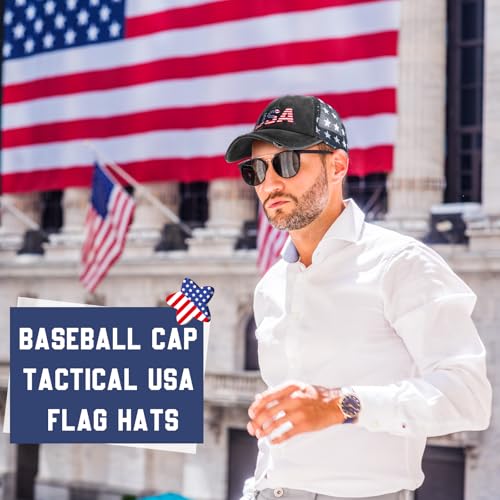 Image of Hercicy 4 Pieces American Flag Hat USA Hat for Men Patriotic Hats Baseball Cap Unisex Vintage Embroidery Cotton Cap Adjustable for Men Women Black