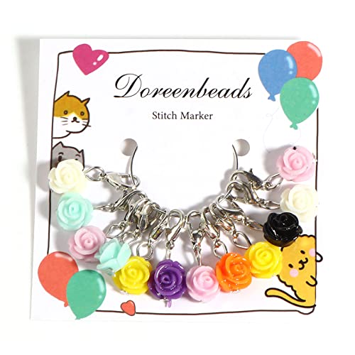 DoreenBeads Stitch Markers for Knitting Crocheting-12Pcs Rose Flower Removable Clasp Locking Stitch Marker Charms for Weaving Sewing Accessories Quilting Handmade Craft Jewelry DIY Art