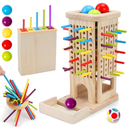 Britik Montessori Wooden Board Games for Kids 3-8 Years: 40 Colorful Wooden Sticks 12-Sided Dice Game Math Educational Toys, Fine Motor Skills Toys for 5 Year Old, Family Games for Kids and Adults