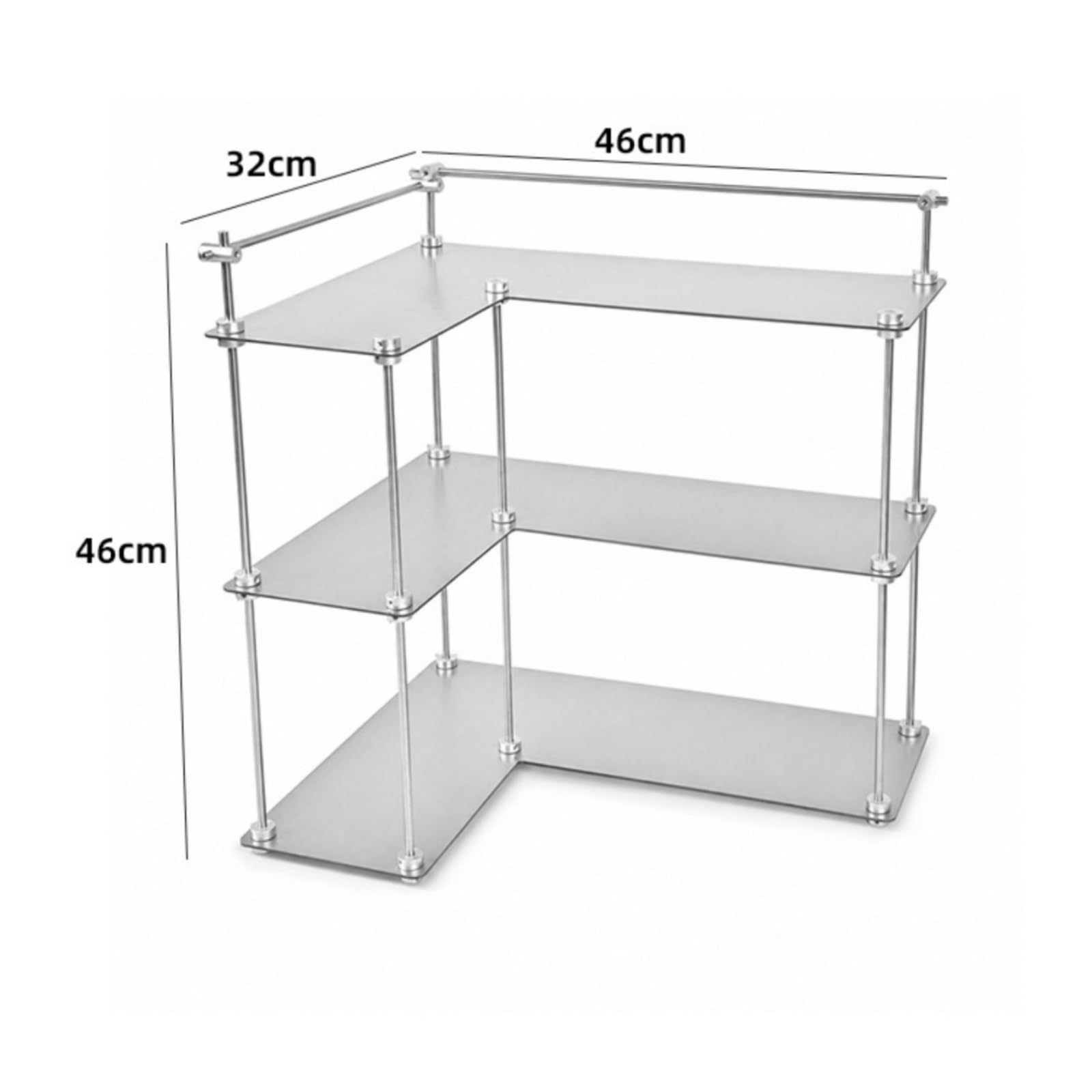 Scaffale Angolare a 3 Ripiani Aperto, Supporto Scaffale Angolo, per
