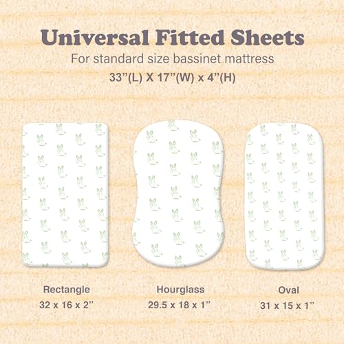 Image of Bassinet Sheets Girl- 3-Pack Soft Fitted Bassinet Sheets, Organic Cotton, Breathable & Cozy, Fits 32x16x4 Inch Rectangle, Oval & Hourglass Mattresses