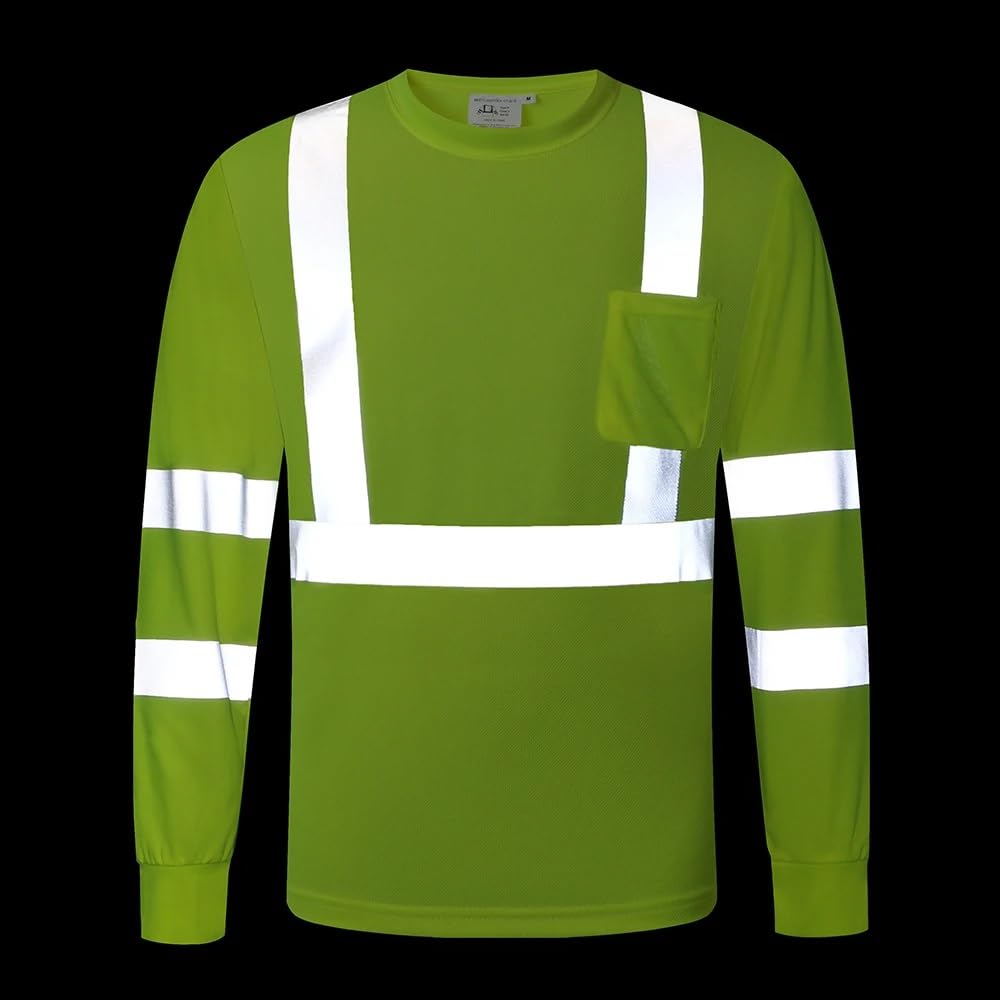 Chaleco reflectante de alta visibilidad, Camisa de manga larga reflectante secado rápido amarilla alta visibilidad S-5XL(5XL)